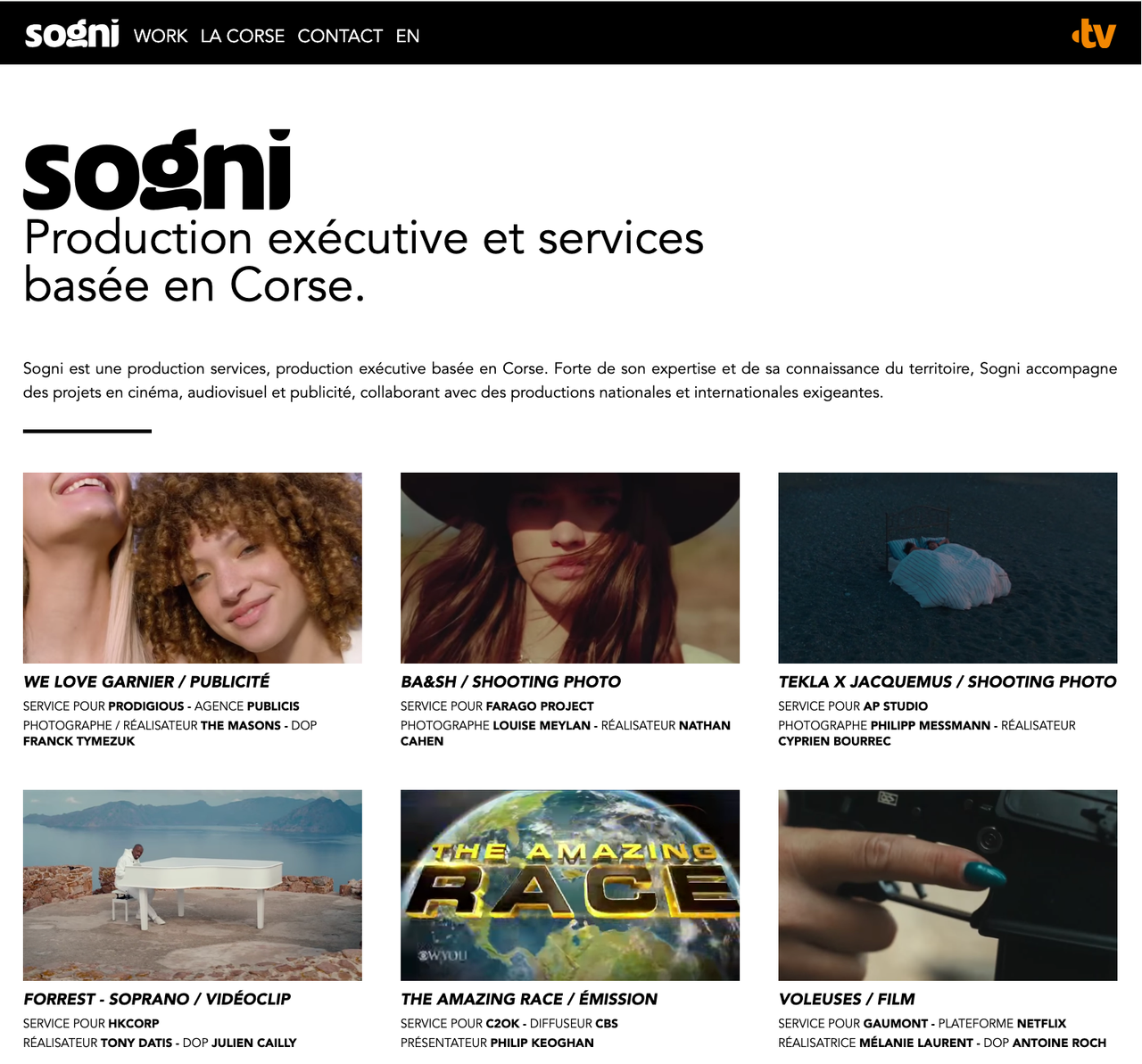 Sogni production service company website